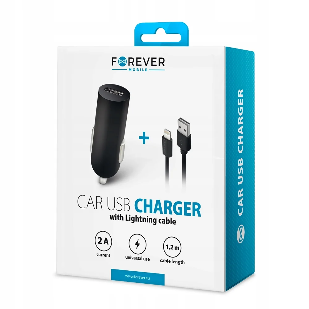 Forever ładowarka samochodowa M02 1x USB 2A czarna + kabel Lightning