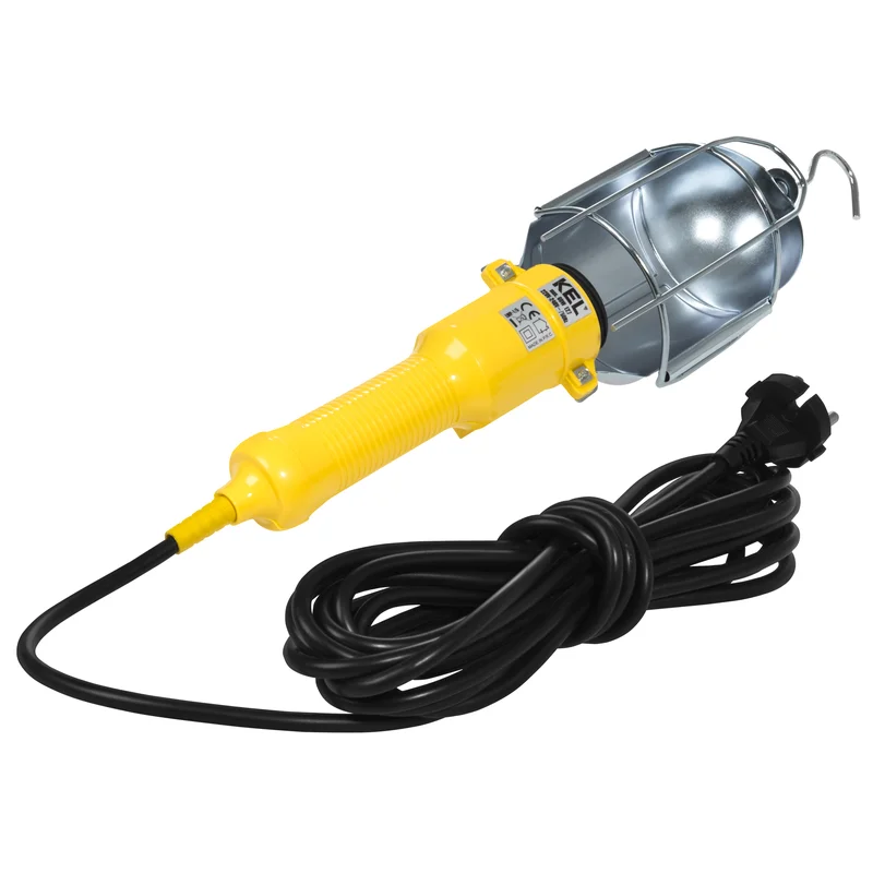 Lampa warsztatowa przenośna z hakiem i włącznikiem IP20 E-27, (H05RN-F 2X075 mm2); 5m